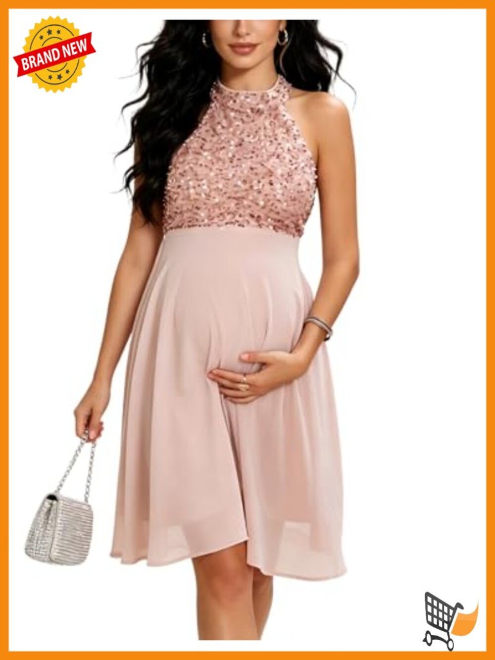 Sequin Halter Maternity Gown for Baby Shower Chiffon